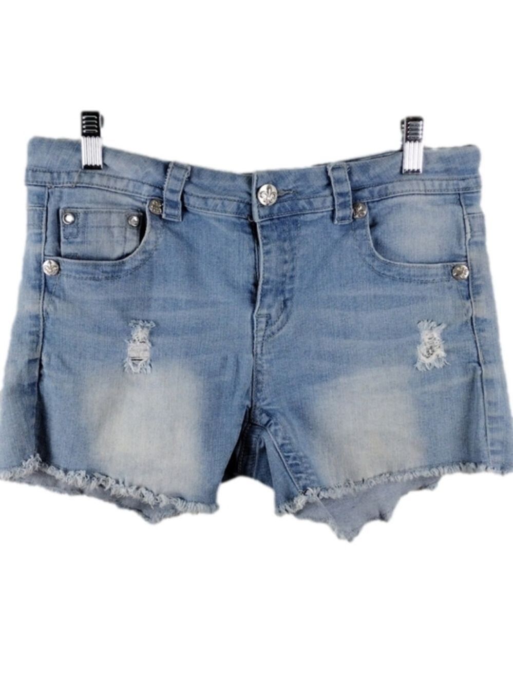 Rebel & Soul Blue Five Pocket Light Wash Mid Rise Distressed Cutoff Jean Shorts